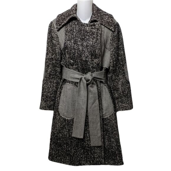 D-DUE Wool Tweed Herringbone Mid Length Coat - Picture 1 of 10